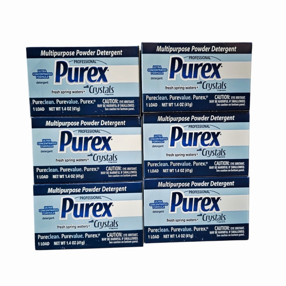 Lot of 6 Purex Crystals Powder Detergent Fresh Spring Waters 1 Load Each NIP